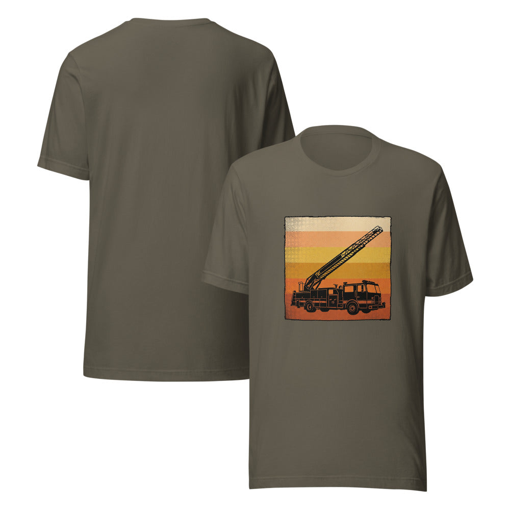 Firefighter - Ladder Truck Retro Sunset Shirt