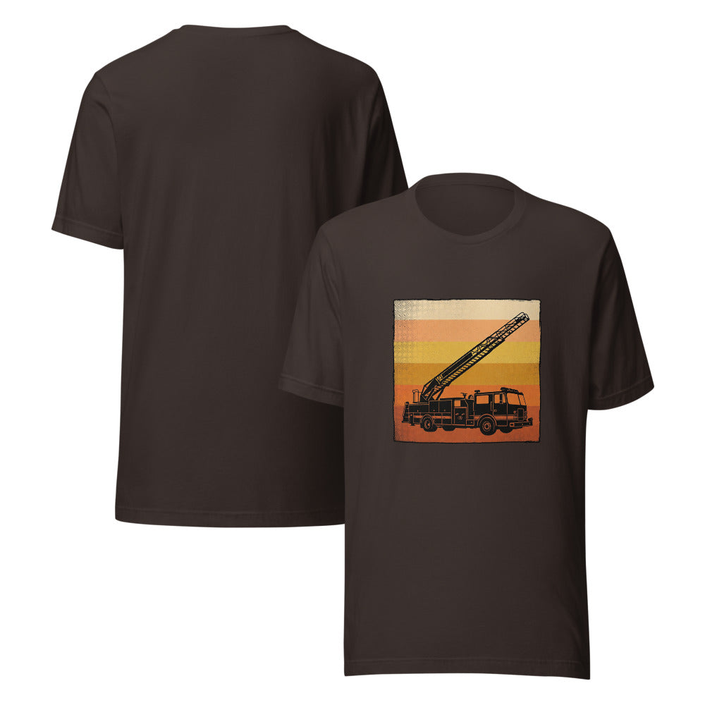 Firefighter - Ladder Truck Retro Sunset Shirt