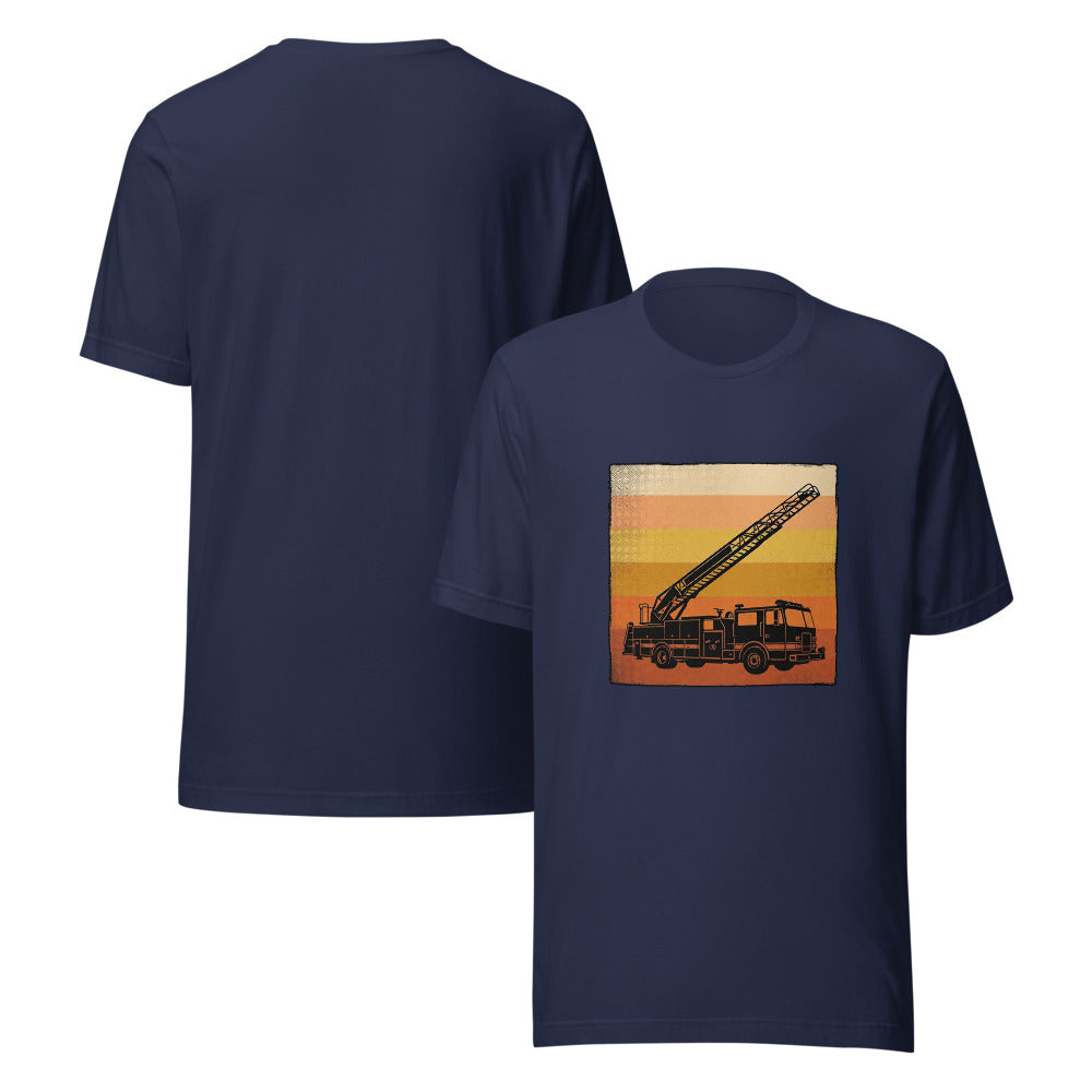Firefighter - Ladder Truck Retro Sunset Shirt